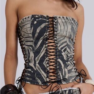 Jaded London Odile Zebra Faux Leather Lace Up Corset - Size 2